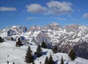 Le pareti rocciose del Gruppo del Brenta e i pendii più dolci della Paganella