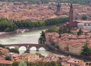 Scenic view of Verona, Ponte Pietra in the foreground