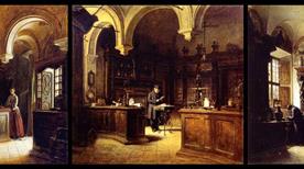 L'entrée et l'intérieur de l'Antica Spezieria en trois tableaux de Luigi Marchesi (vers 1857)